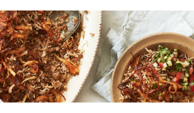 Bioboom 110 – Rezepttipp – Mujaddara — Linsen mit Reis & geschmorten Zwiebeln